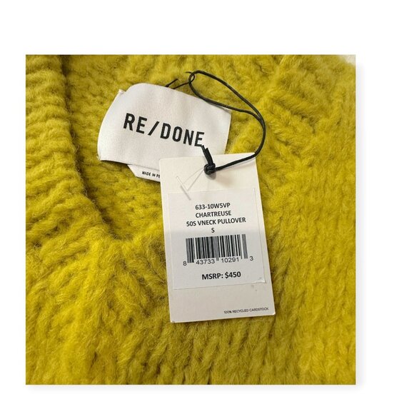 RE/DONE 50s V Neck Pullover Sweater, Wool, Size S, Chartreuse, New with tag - Picture 7 of 12